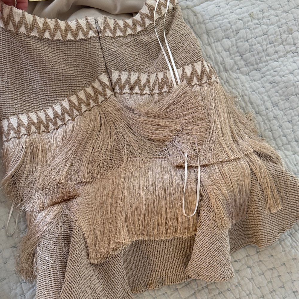 PatBO Beige Fringe Halter Knit Dress with Zigzag Trim - Picture 6 of 8